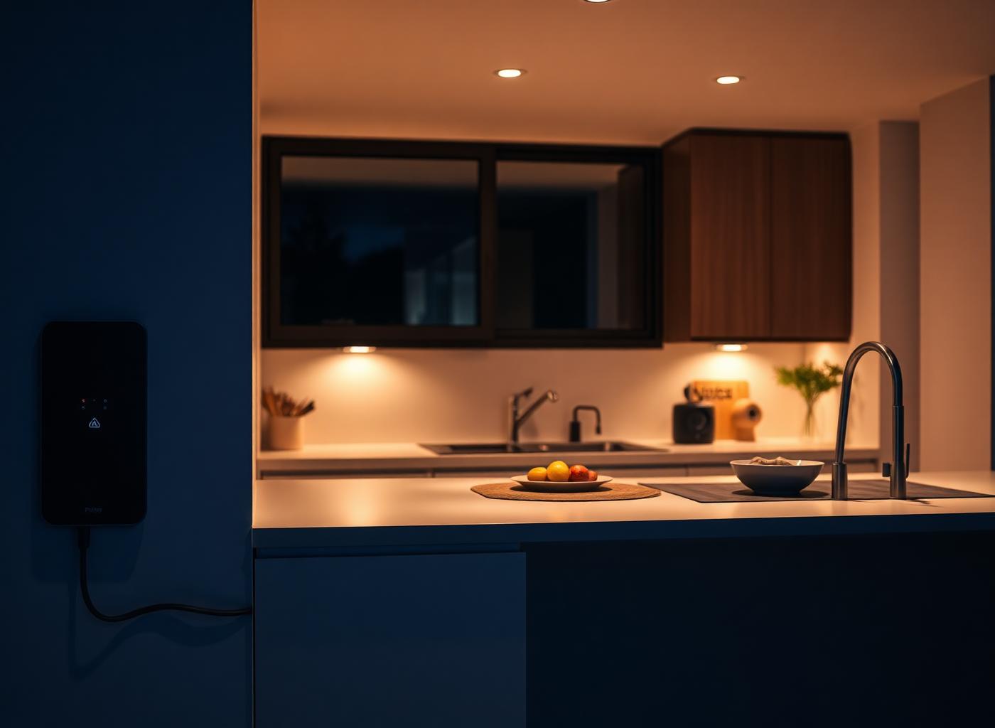 Home kitchen lit during a blackout by a VERINTON backup system